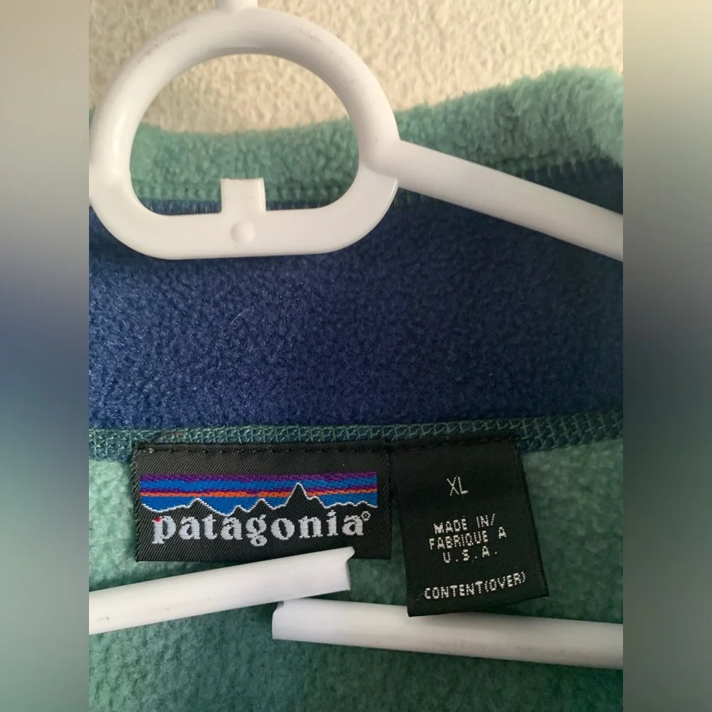 Patagonia Mens Green Blue 1996 USA Synchilla T Snap Pullover Fleece Jacket XL